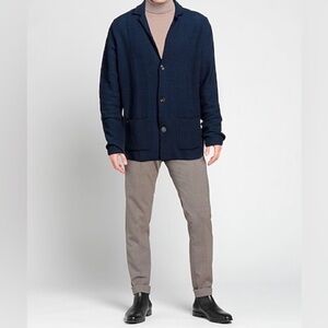 Eleventy Navy Linen Ramie Pique Knit Relaxed Fit Blazer Size M